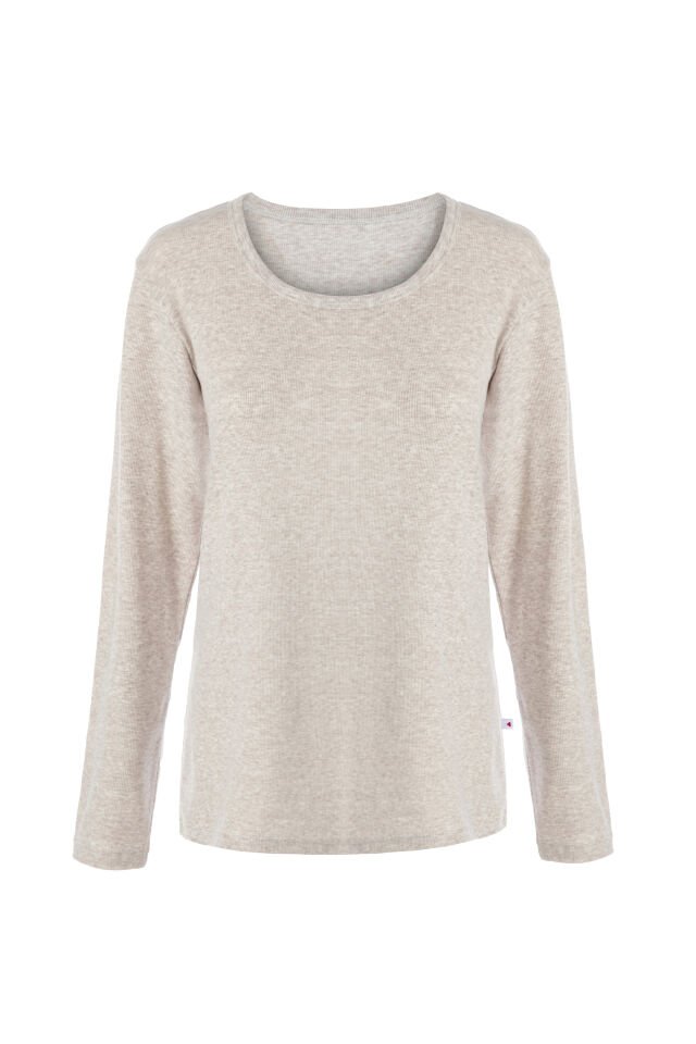 Kadın Pamuklu Kaşkorse Üst Etiket Detaylı Çizgili Pijama Takımı Gri - Kahverengi - S