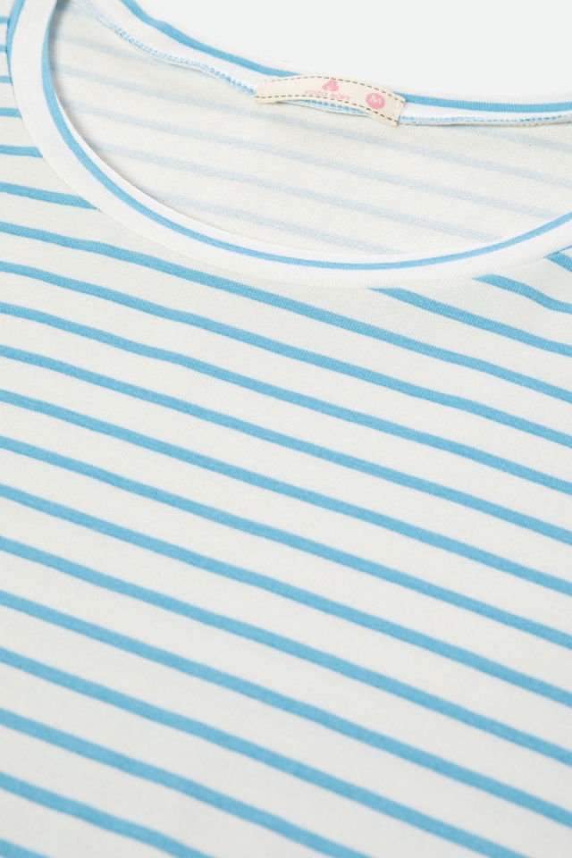 Kadın Mavi Çizgili Manşet Detaylı Jogger Örme Pijama Takımı S - Mavi - Beyaz