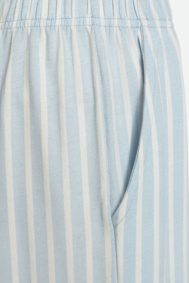 Erkek Pamuklu Uzun Kollu Üst Baskılı Alt Çizgili Cep Detaylı Pijama Takımı L - Beyaz - Mavi