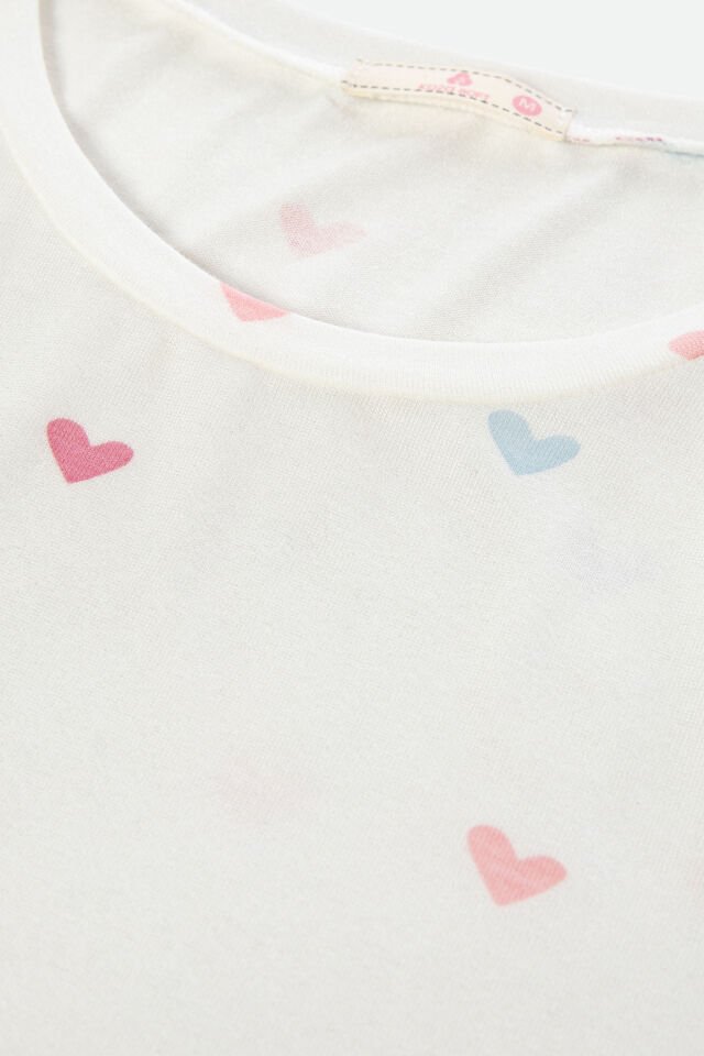 Kadın Kalp Desenli Kısa Kollu Pijama Takımı M - Ekru -  Pembe