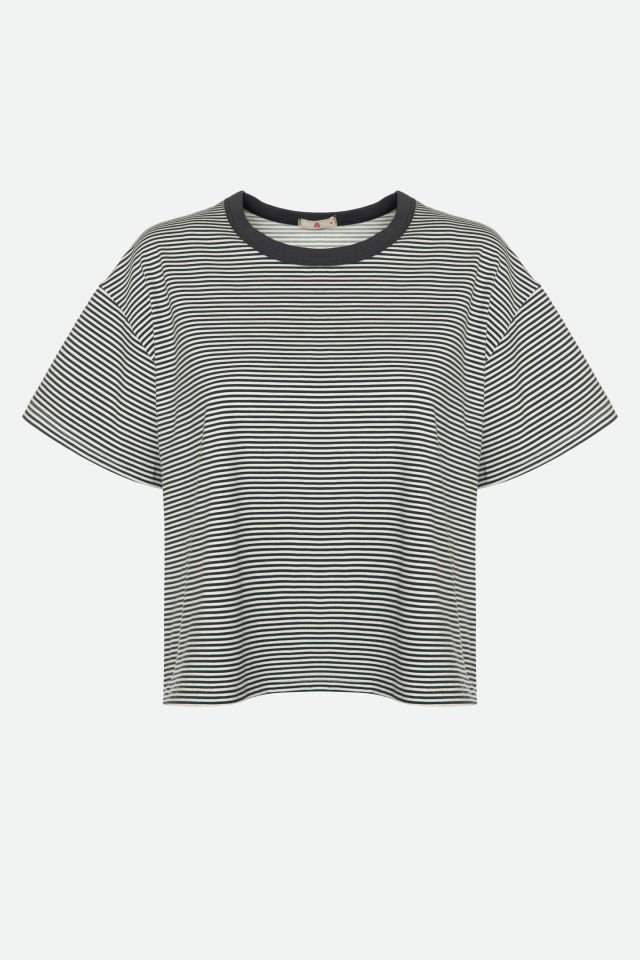 Kadın Pamuklu Yandan Yırtmaç Detaylı Çizgili Kısa Kollu Şort Takımı M - Ekru - Siyah