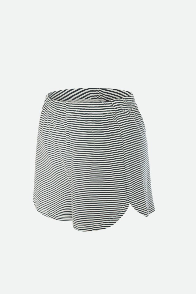 Kadın Pamuklu Yandan Yırtmaç Detaylı Çizgili Kısa Kollu Şort Takımı M - Ekru - Siyah