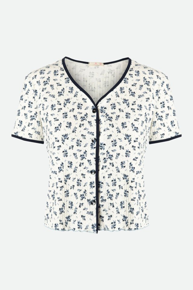 Kadın Çiçek Desenli Ajur Kaşkorse Şortlu Pijama Takımı S - Ekru - Siyah