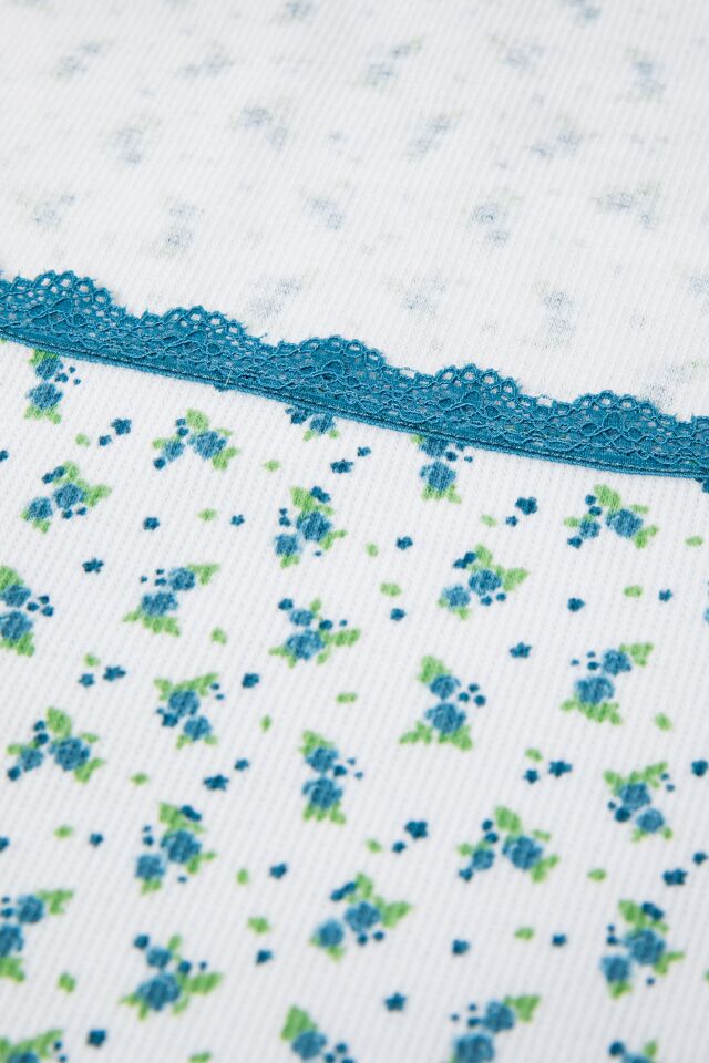 Kadın Kare Dantel Yaka Baby Overloklu Fiyonk Detaylı Pijama Takımı L - Mavi - Beyaz