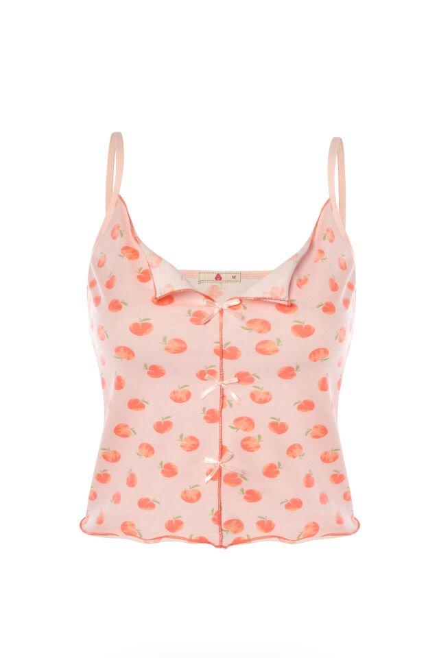 Kadın İnce Askılı Fiyonklu Pamuklu Şortlu Pijama Takımı M - Pembe