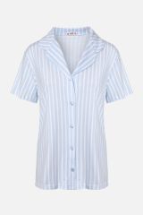 Kadın Pamuklu Pembe Çizgili Ara Biyeli Kısa Kollu Pijama Takımı KO7308TS-1 Mavi Çizgili - L - KO7308TS-1 Mavi Çizgili - L