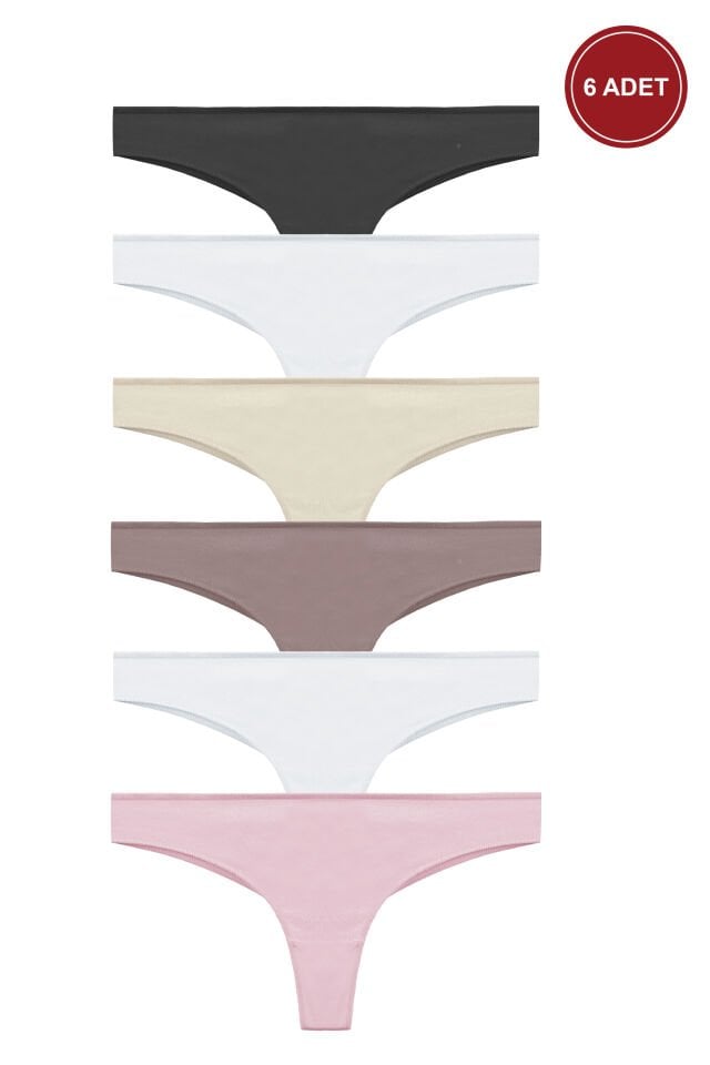 Kadın Pamuklu 6'lı Brazilian Külot Siyah -  Pembe - L/XL