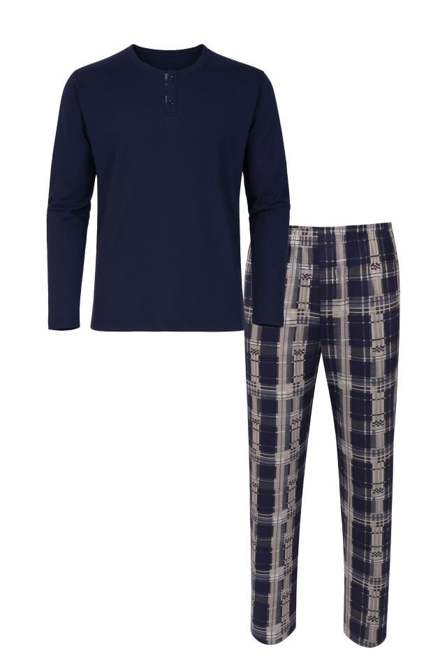 Micro Süet Patlı Düğme Detaylı Erkek Pijama Takımı Lacivert - Bordo - 2XL