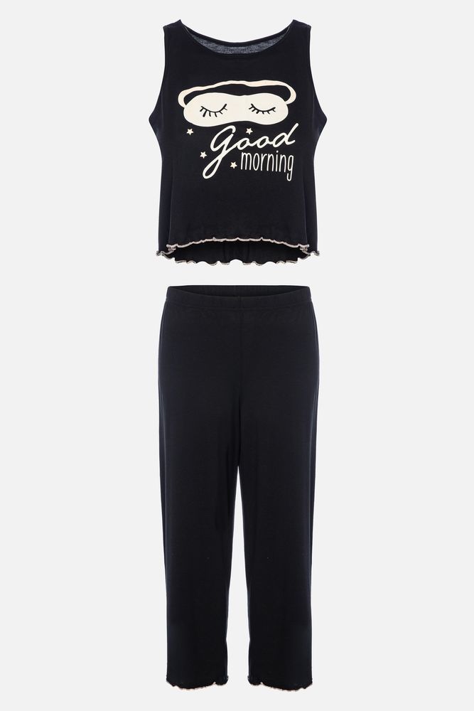 Kadın Yumuşak Dokulu Sıfır Kollu Kaprili Pijama Takımı A1043 Vişne - XL