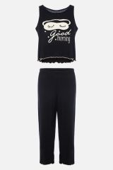 Kadın Yumuşak Dokulu Sıfır Kollu Kaprili Pijama Takımı A1043 Vişne - XL