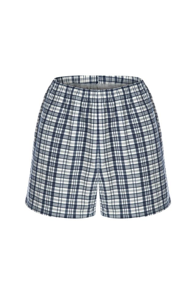 Erkek Kol Ekose Desenli Cepli Şort Takım S - Ekru - Gri