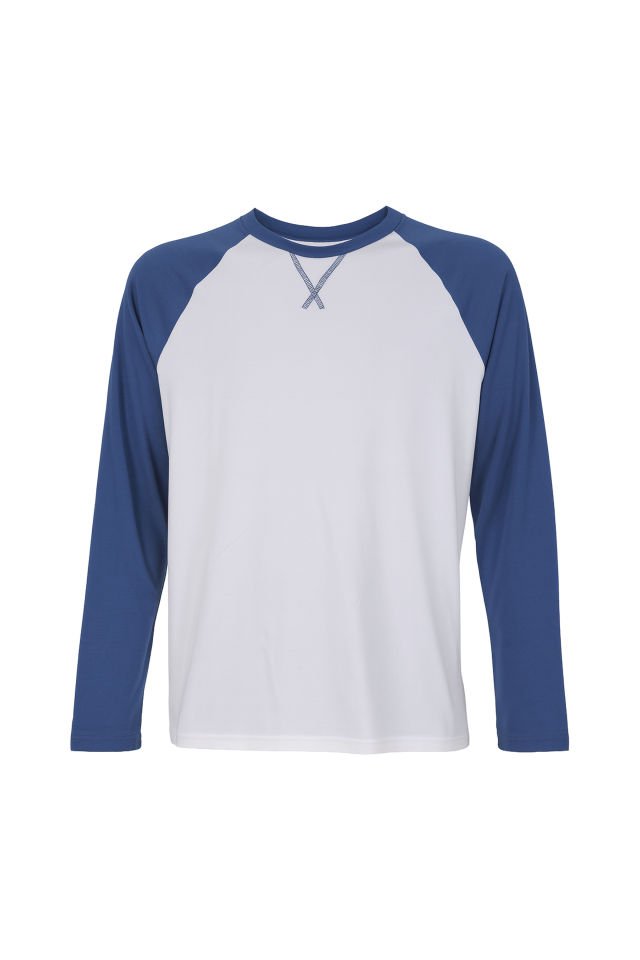 Erkek Pamuklu Uzun Kollu Cepli Pijama Takımı Mavi - Beyaz - XL