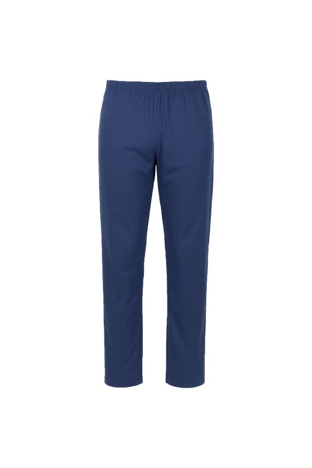 Erkek Pamuklu Uzun Kollu Cepli Pijama Takımı Mavi - Beyaz - XL