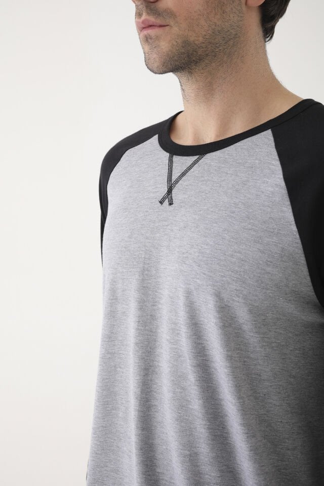 Erkek Pamuklu Uzun Kollu Cepli Pijama Takımı 2XL - Gri - Siyah