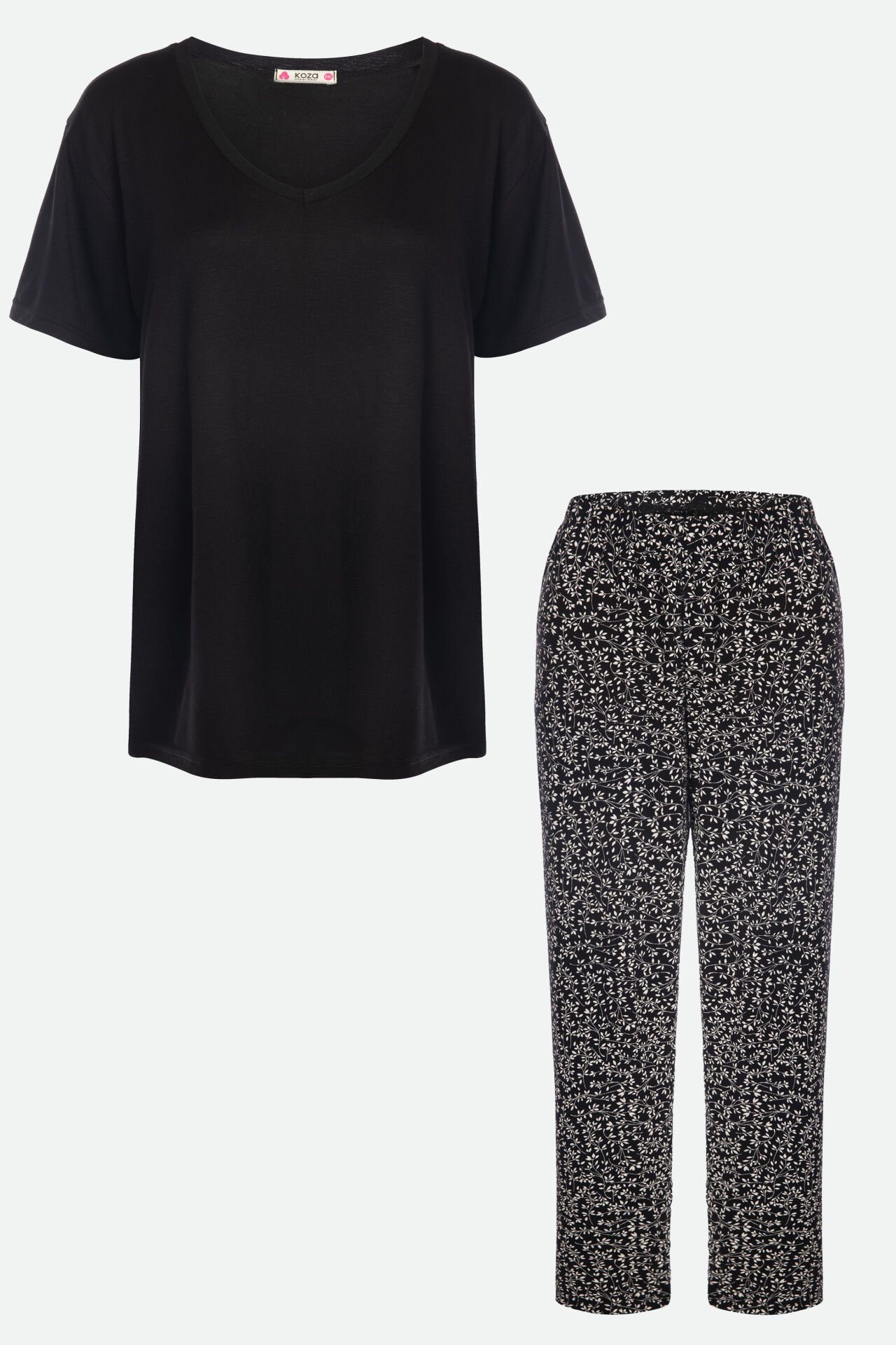 Kadın Viskon V Yaka Kısa Kollu Curve Pijama Takımı XL - Siyah