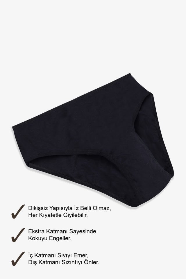 2 Adet Siyah Yıkanabilir Regl Peroid Destek Külodu Siyah - XL