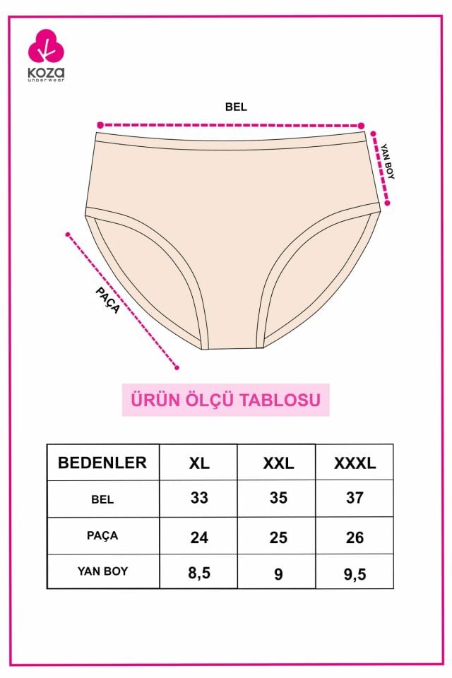 3'lü Desenli Pamuklu Yüksek Bel Bato 2060-325 - 2XL