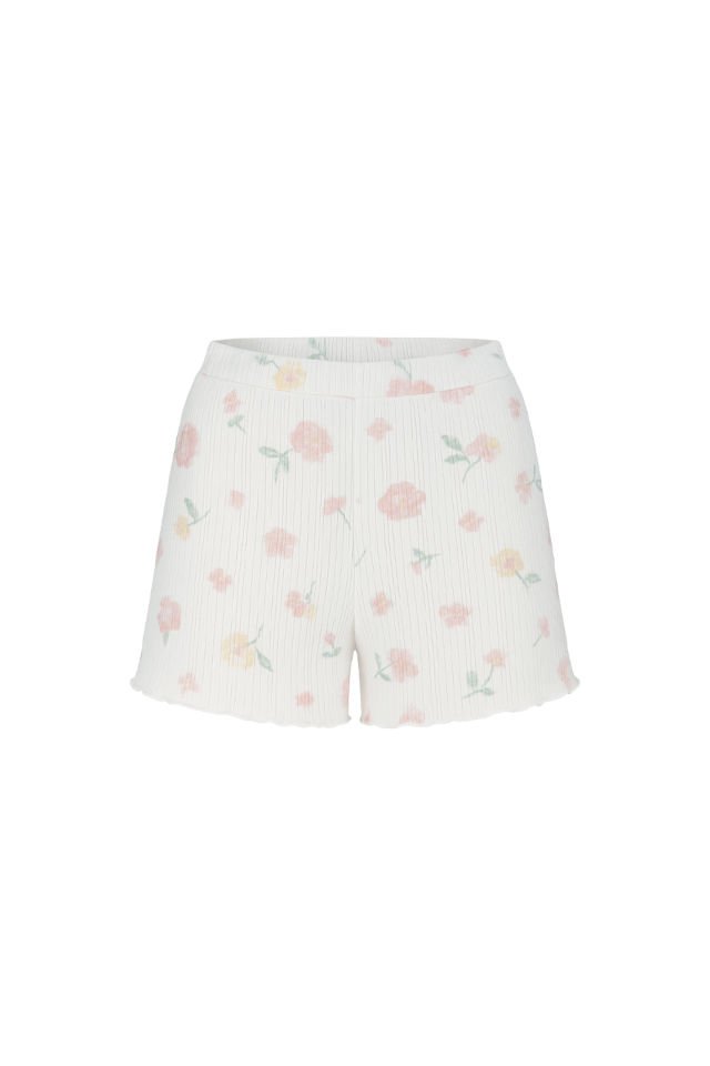 Kadın Pamuklu Çiçek Desenli Kısa Kollu Şortlu Pijama Takımı