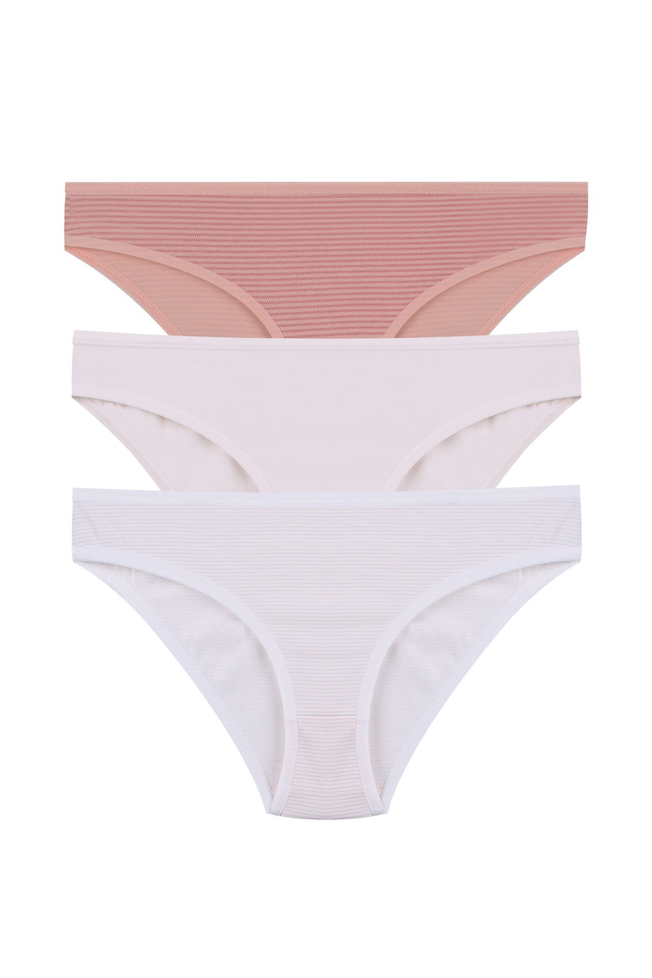 Kadın 3'lü Pamuklu Basic Külot Kahverengi - Ten - L/XL