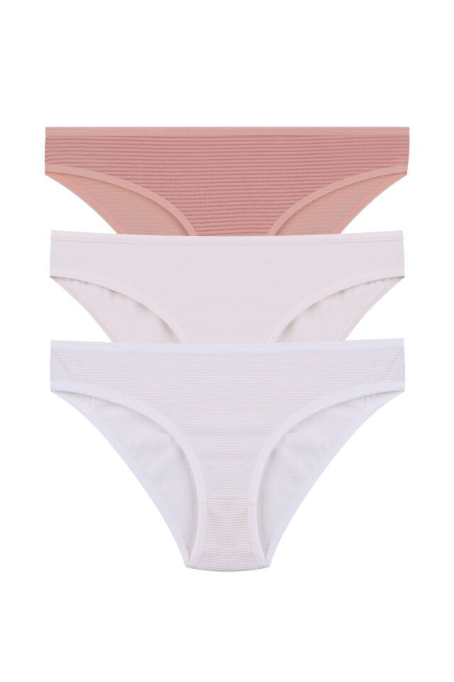 Kadın 3'lü Pamuklu Basic Külot Kahverengi - Ten - L/XL