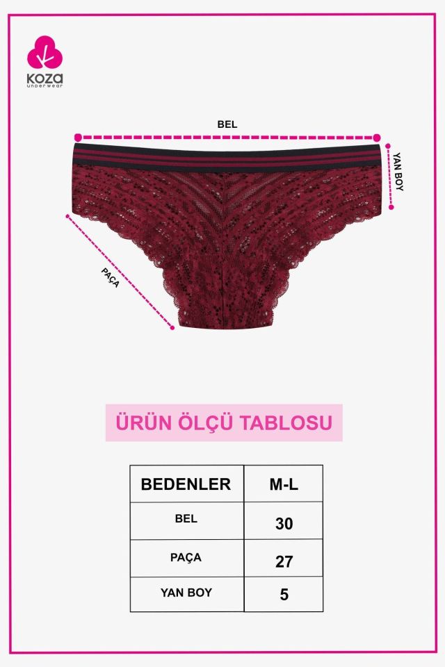 Kadın 3'lü Çizgili Lastikli Dantelli Külot Lacivertbordosiyah - M