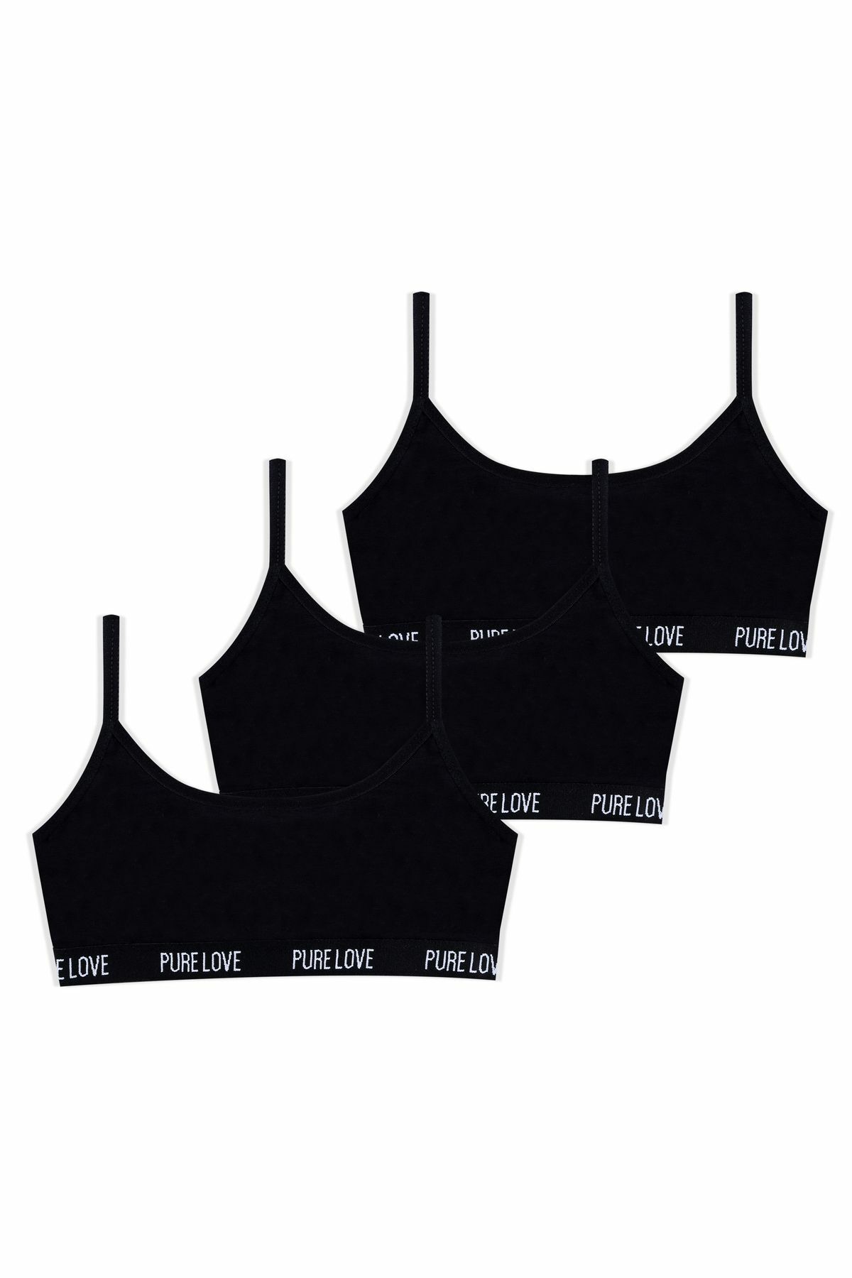 Kız Çocuk 3'lü İp Askılı Yarım Atlet 2014-22 Siyah - 11-13 Yaş