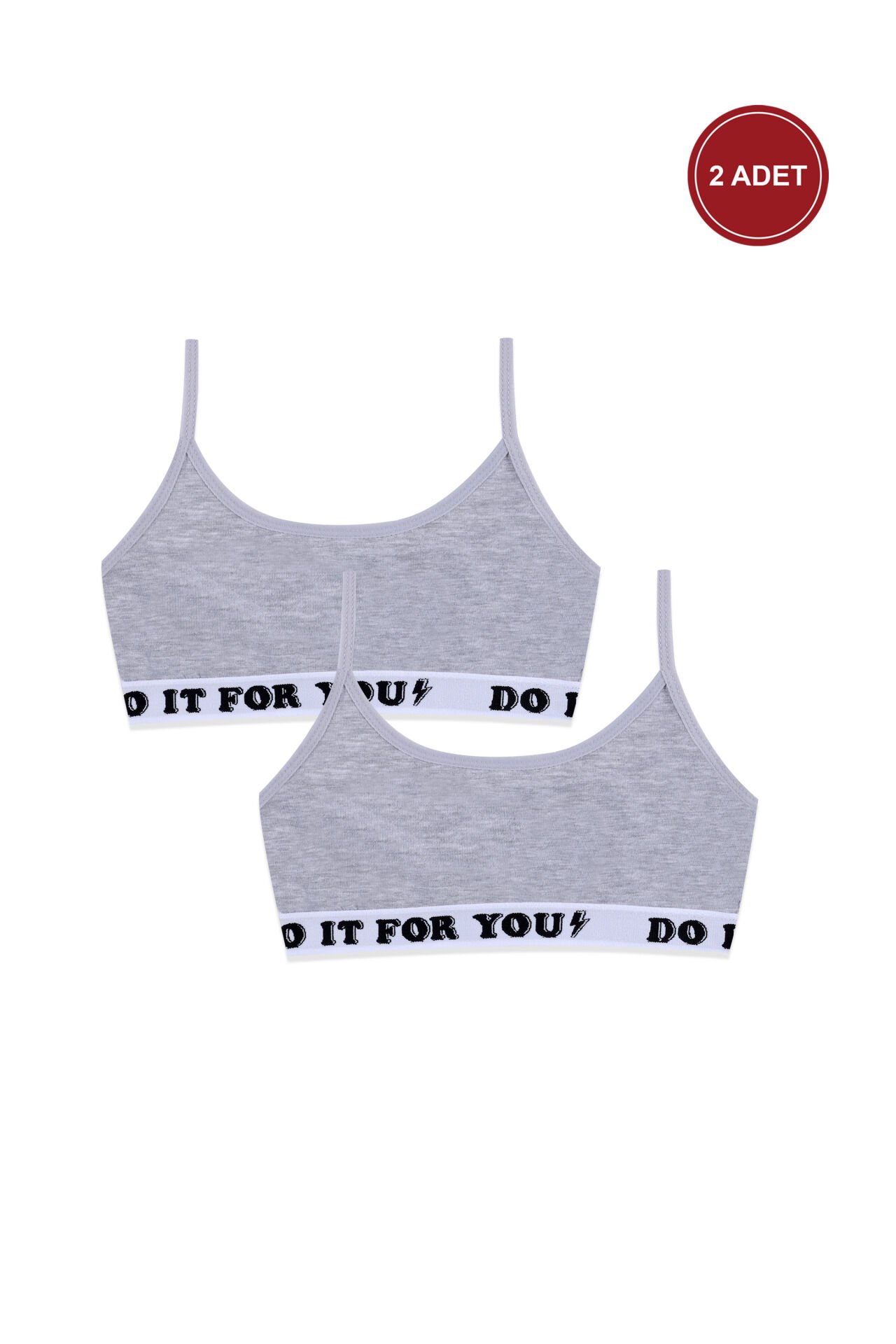 Kız Çocuk 2'li İp Askılı Yarım Atlet Gri - 13 - 14 Yaş