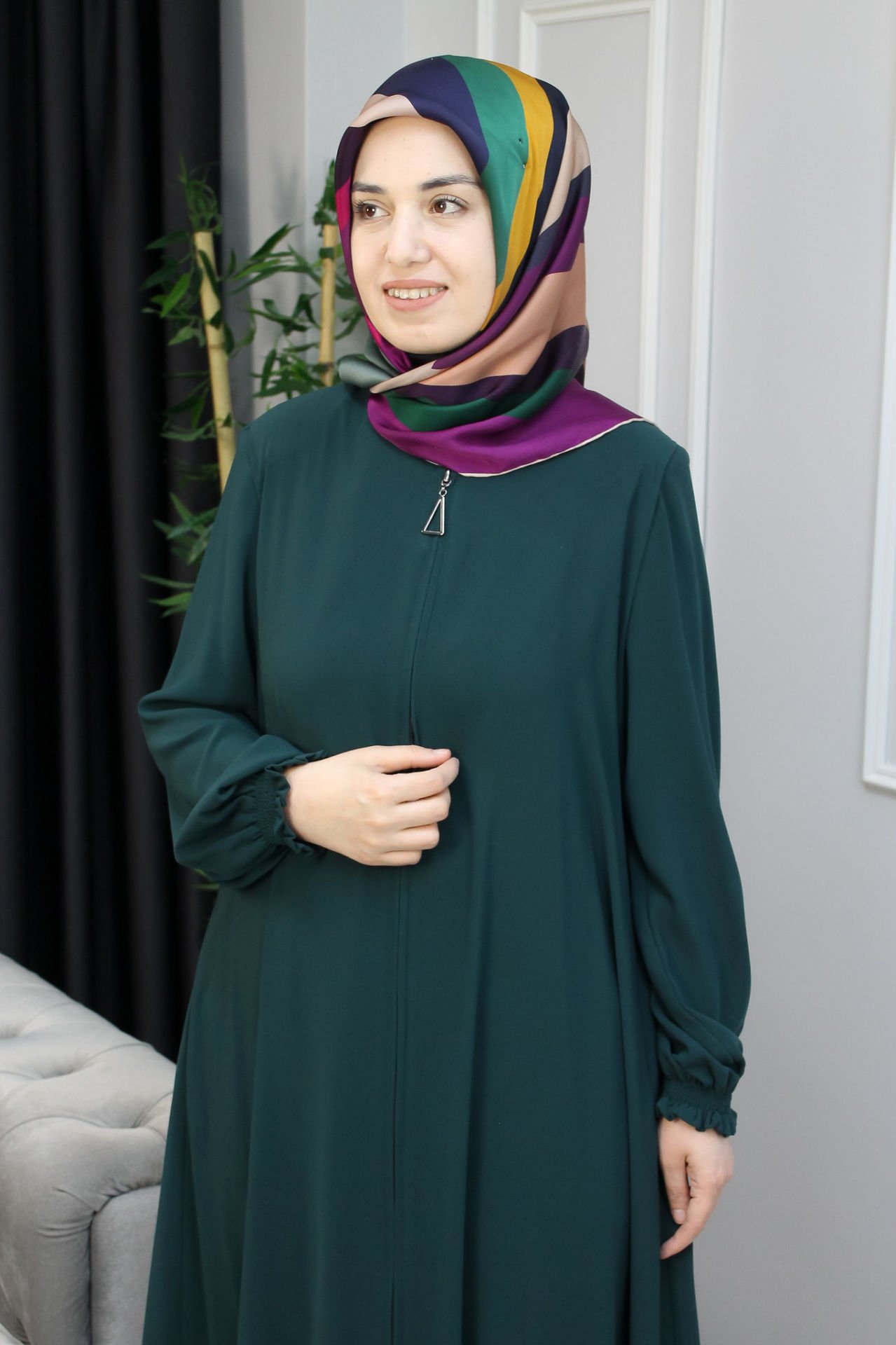 MUSAB Kolları Fırfır Detaylı Ferace YEŞİL - 50