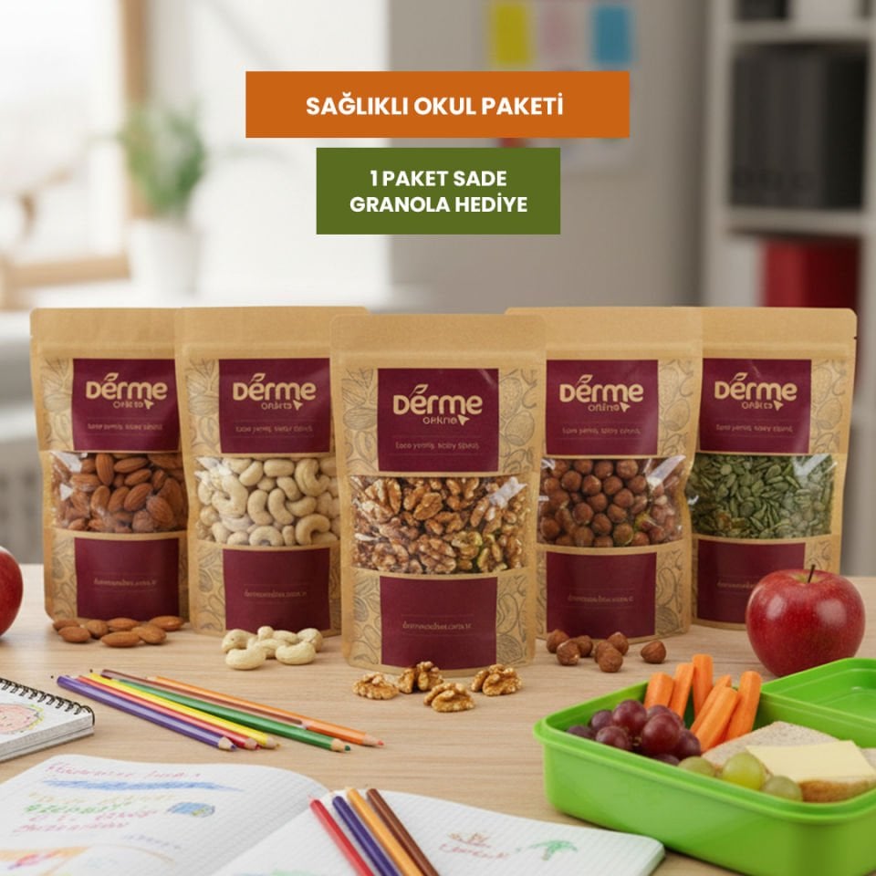 Okul Paketi ( Çiğ Kaju,Çiğ Badem,Çiğ Fındık,Kabak çekirdeği ) Granola Hediye