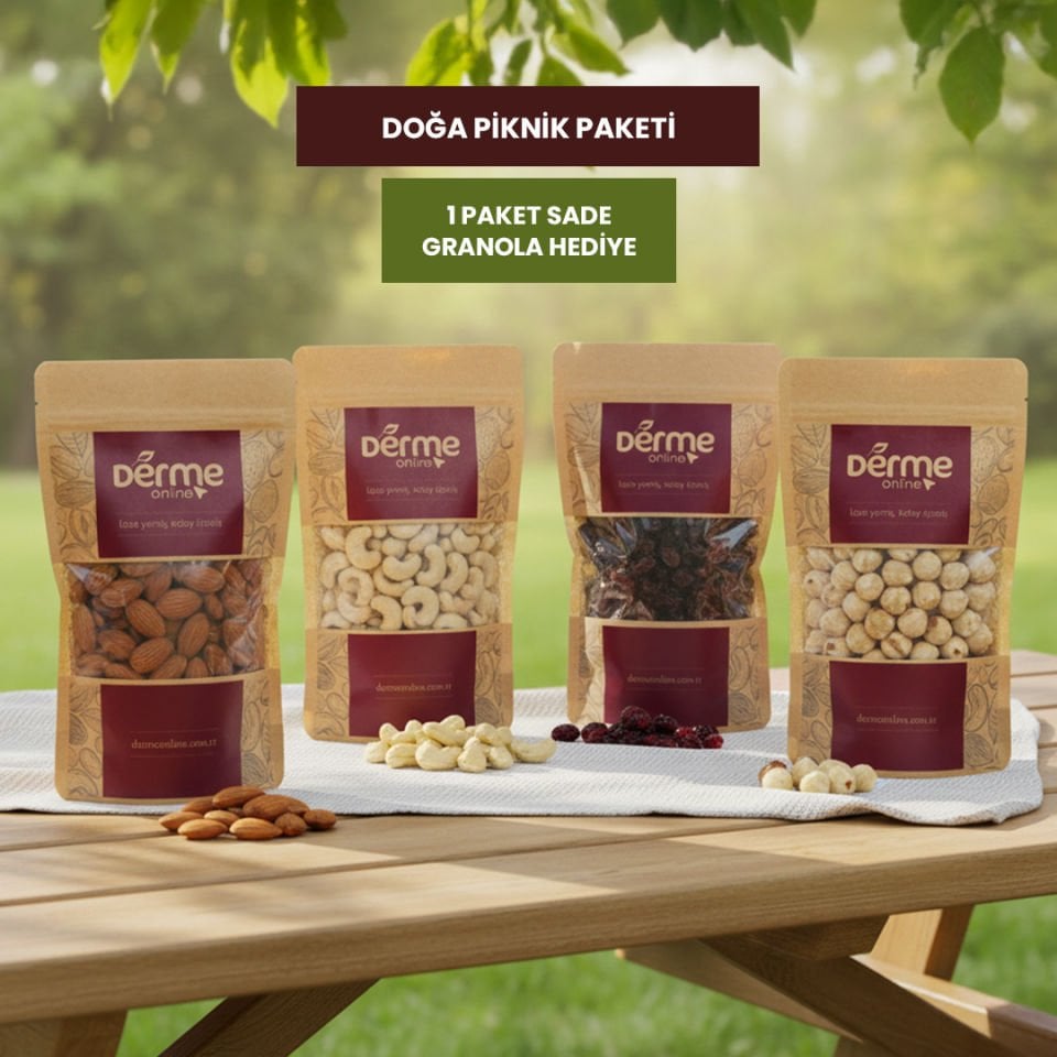 Doğa Piknik Paketi (Çiğ Badem,Çiğ Kaju,Fındık,Turna Yemişi ) Granola Hediye