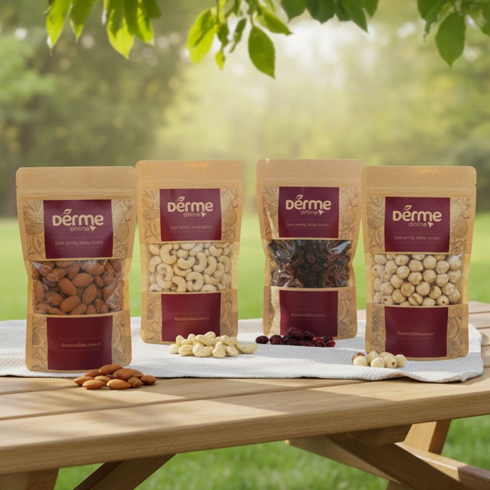 Doğa Piknik Paketi (Çiğ Badem,Çiğ Kaju,Fındık,Turna Yemişi ) Granola Hediye