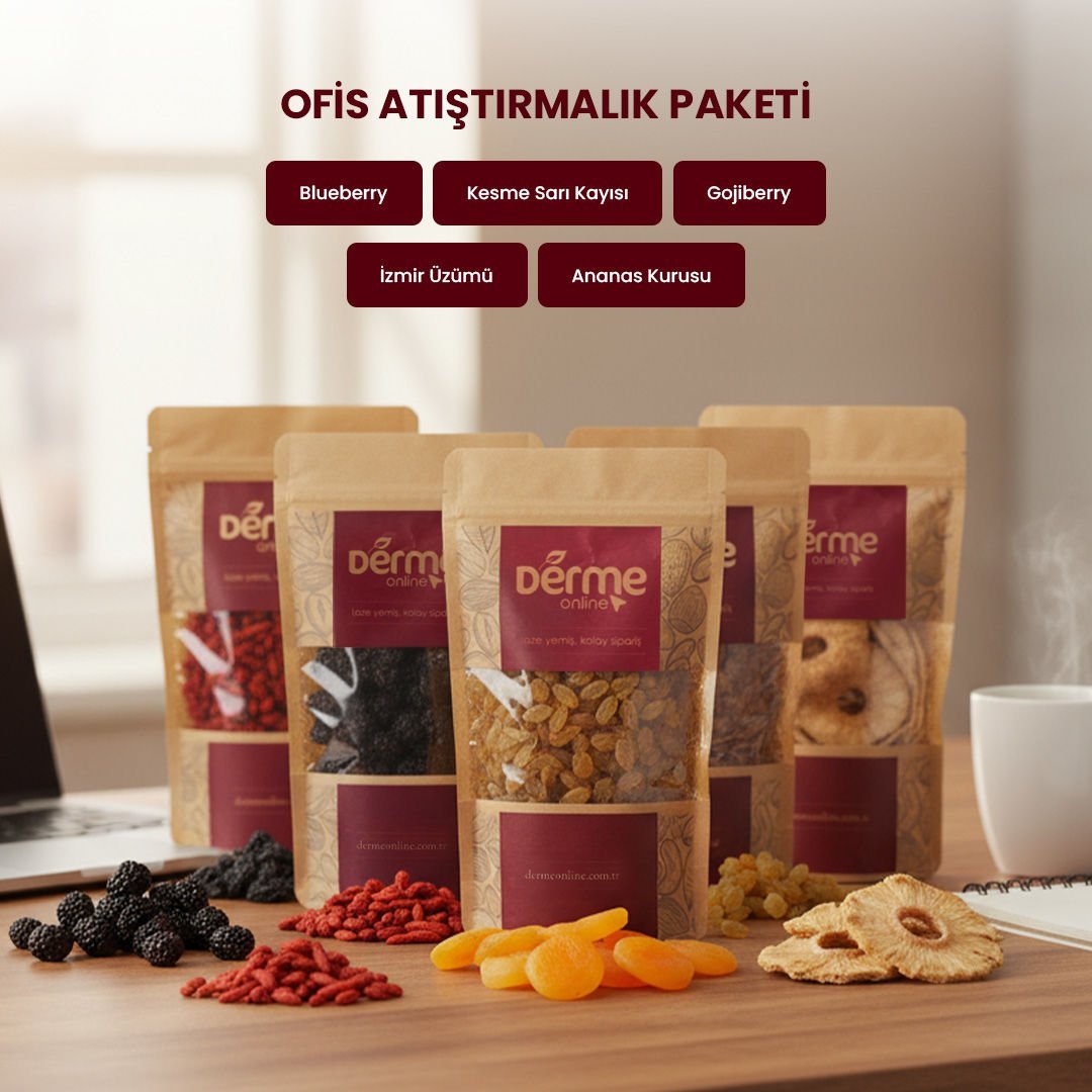 Ofis Atıştırmalık Paketi ( Blueberry, Gojiberry,Ananas Kurusu, Kayısı, Kuru Üzüm ) Granola Hediye