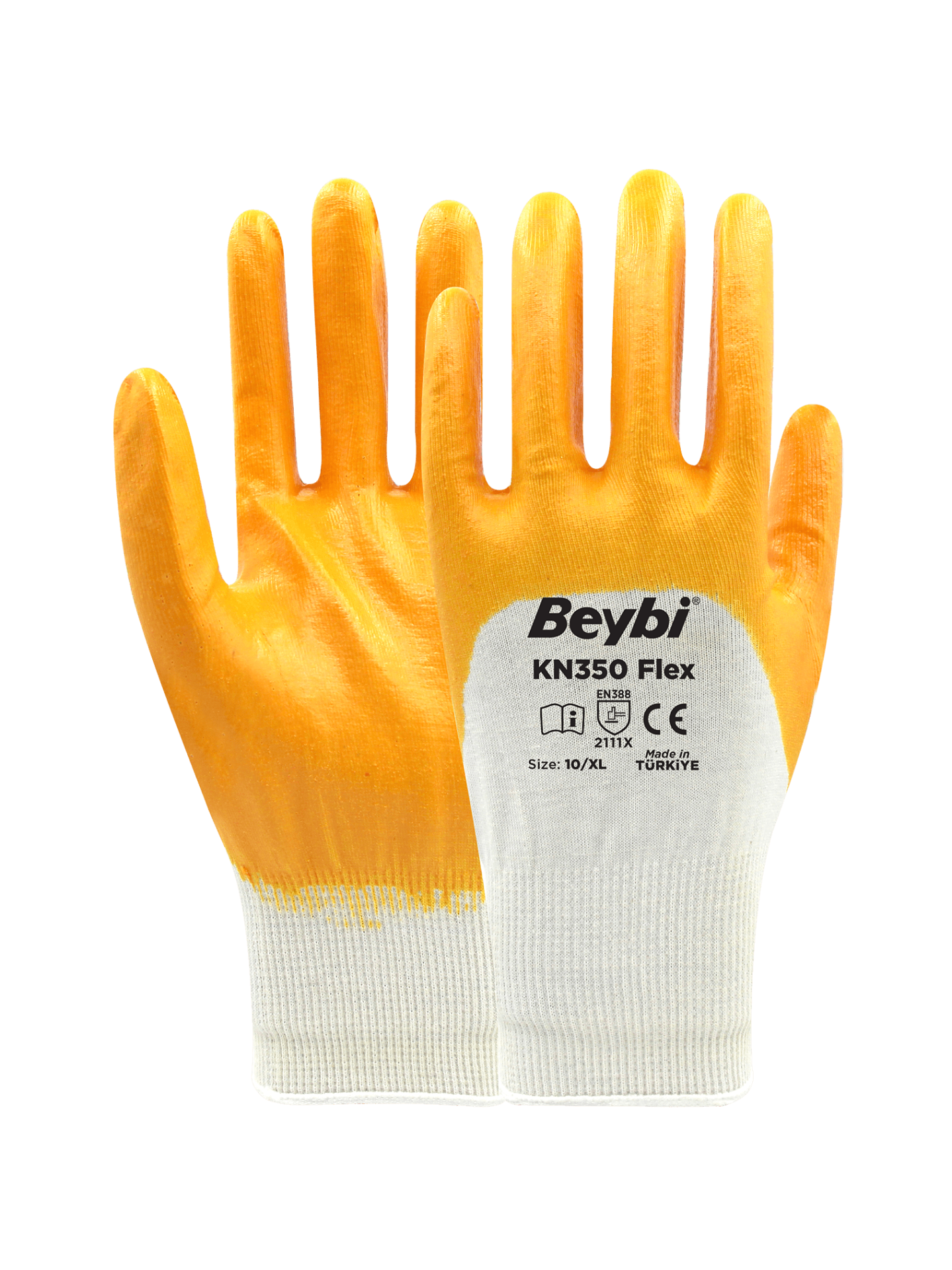 KN350 Flex Nitril Kaplı Pamuk Eldiven ( 288 ÇİFT / KOLİ ) SARI - 10 NUMARA - 1 ÇİFT