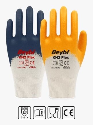 KN2 Flex Nitril Kaplı Pamuk Eldiven ( 288 ÇİFT / KOLİ )