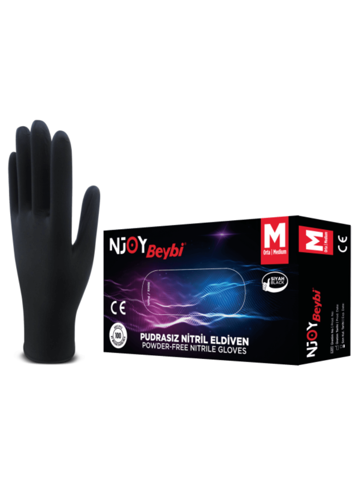 Njoy Pudrasız Siyah Nitril Eldiven - 100'lük Kutu