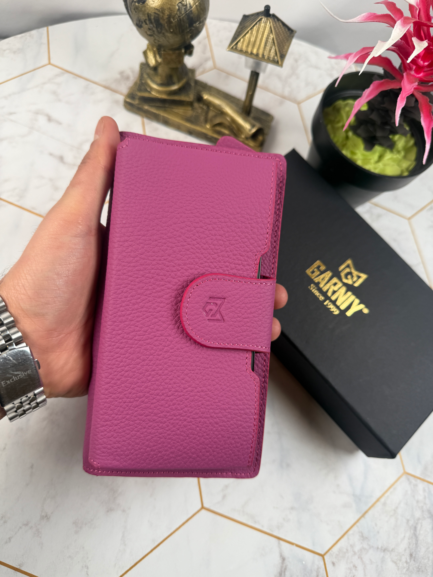 Garniy Telefon Bölmeli Tutamaçlı Büyük Bölmeli Fuşya Cüzdan