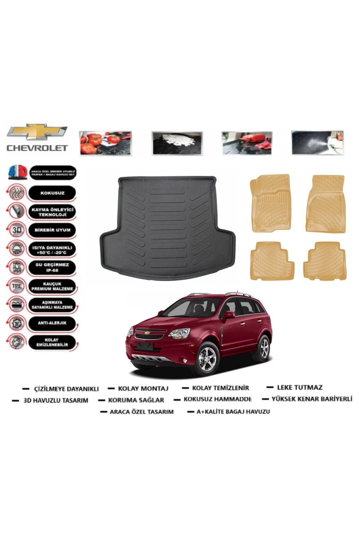 Chevrolet Captiva 2009 Model Bagaj Havuzu(paspası)+Araca Özel Bej Paspas Takımı Flex