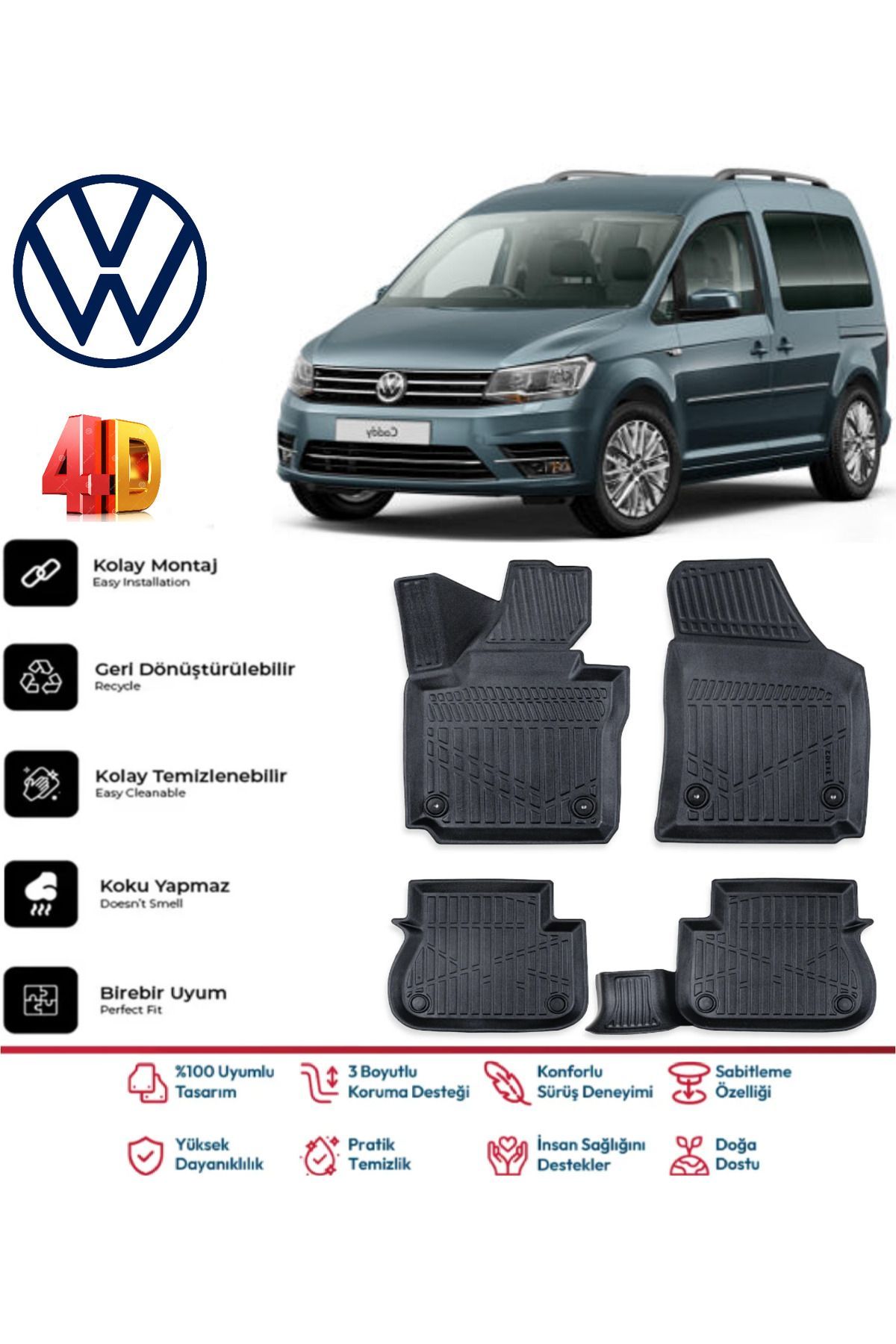 Volkswagen Caddy 2016 Model 4D Havuzlu Paspas