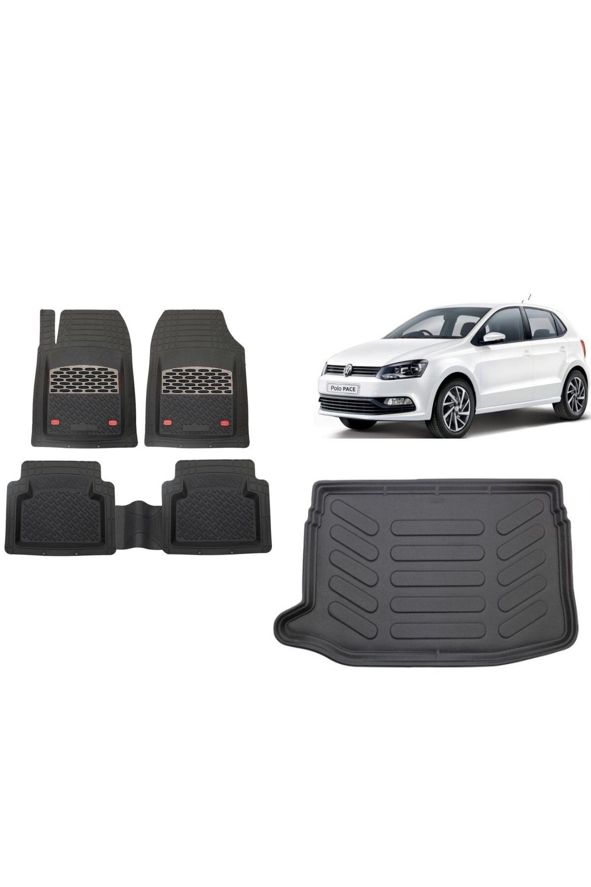 Volkswagen Polo 2012 Model (Üst Kısım) 3D Bagaj Havuzu+3D Havuzlu Safir Gri Kromlu Paspas