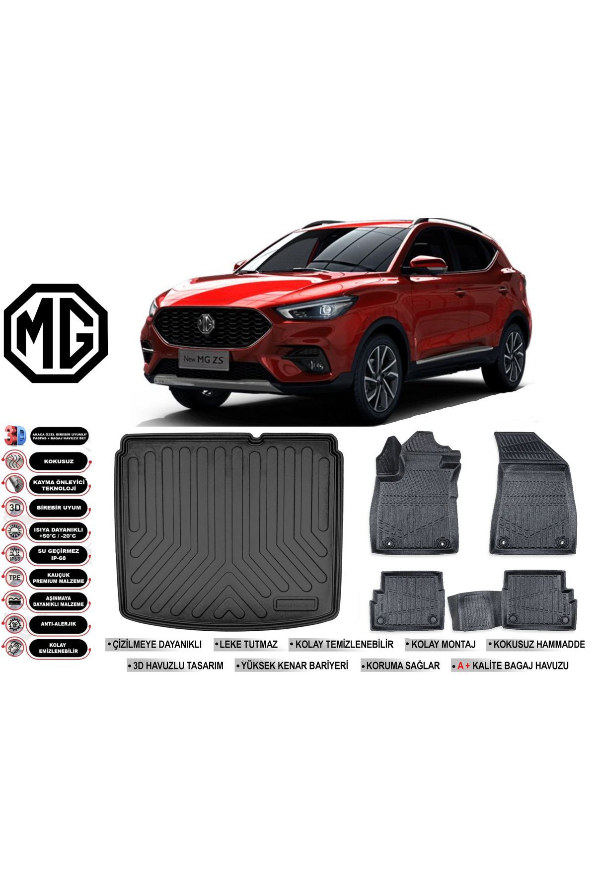 MG ZS 2022 Model Alt Bagaj Havuzu Araca Özel Siyah Havuzlu Paspas Takımı Sett