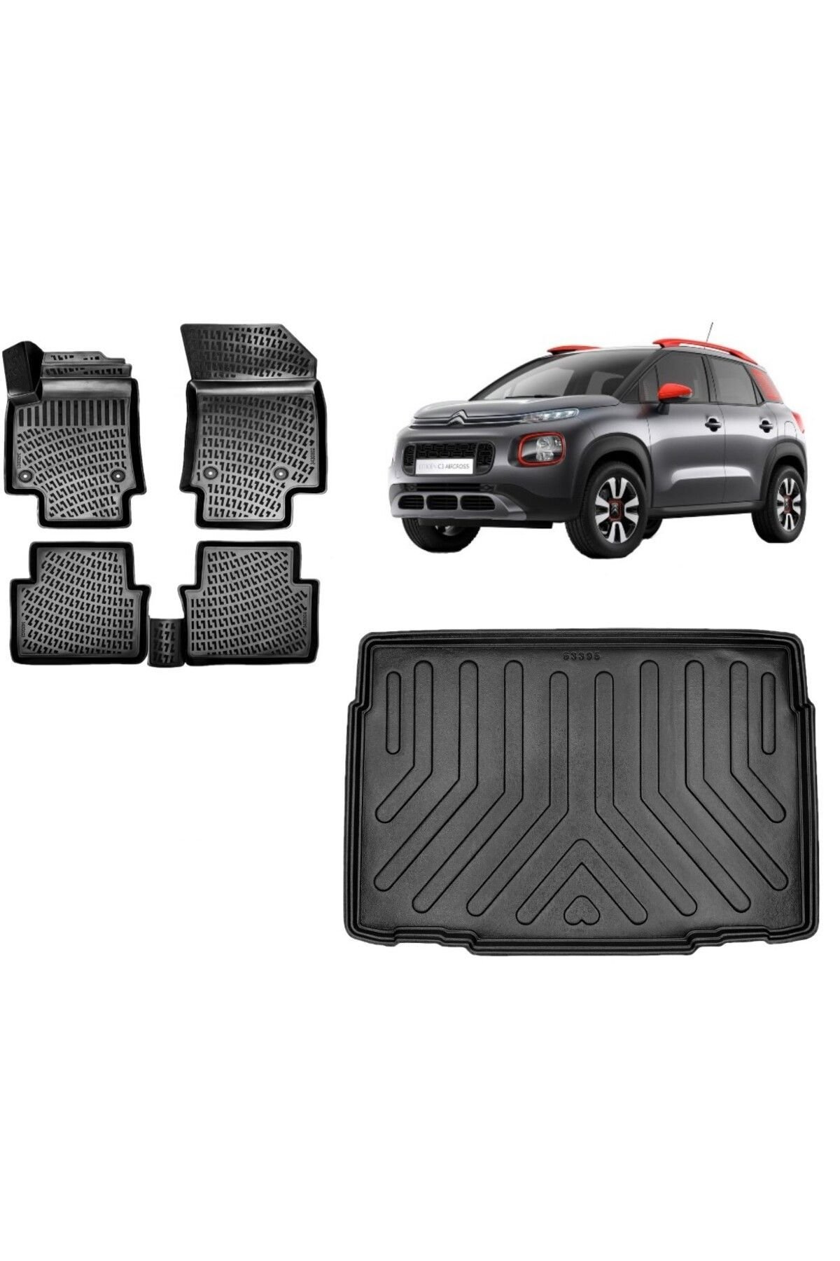 Citroen C3 Aircross 2021 Model Alt Kademe 3D Bagaj Havuzu+3D Havuzlu Araca Özel Paspas Takımı