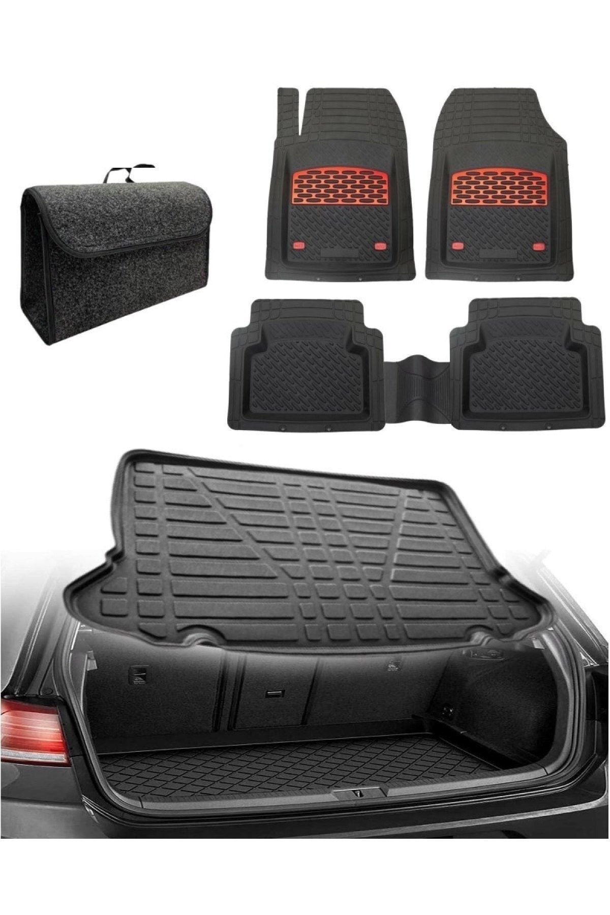 Volkswagen Jetta 2005-2010 Uyumlu Kokusuz 3d Bagaj Havuzu+3d Safir Kırmızı Havuzlu Paspas