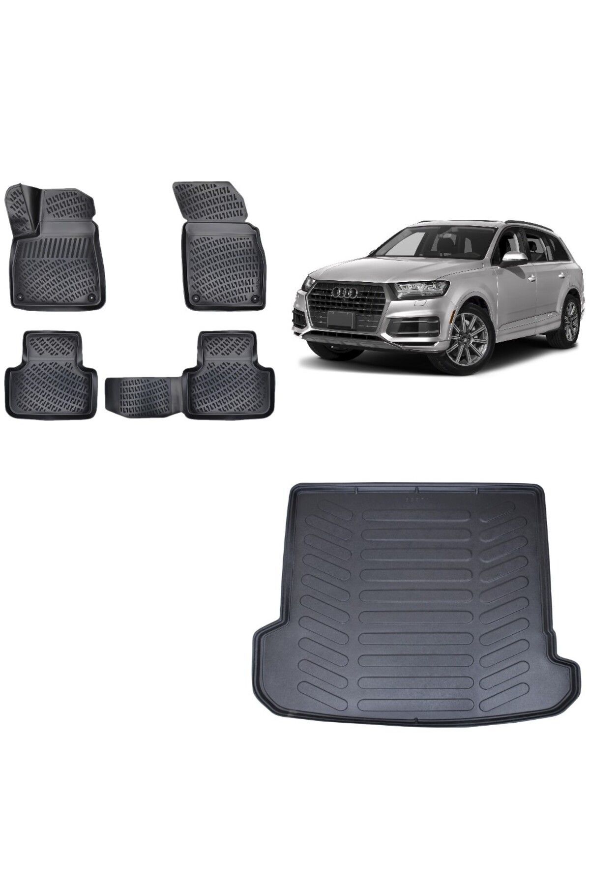 Audi Q7 2016 Model 3D Bagaj Havuzu+3D Havuzlu Araca Özel Paspas Takımı