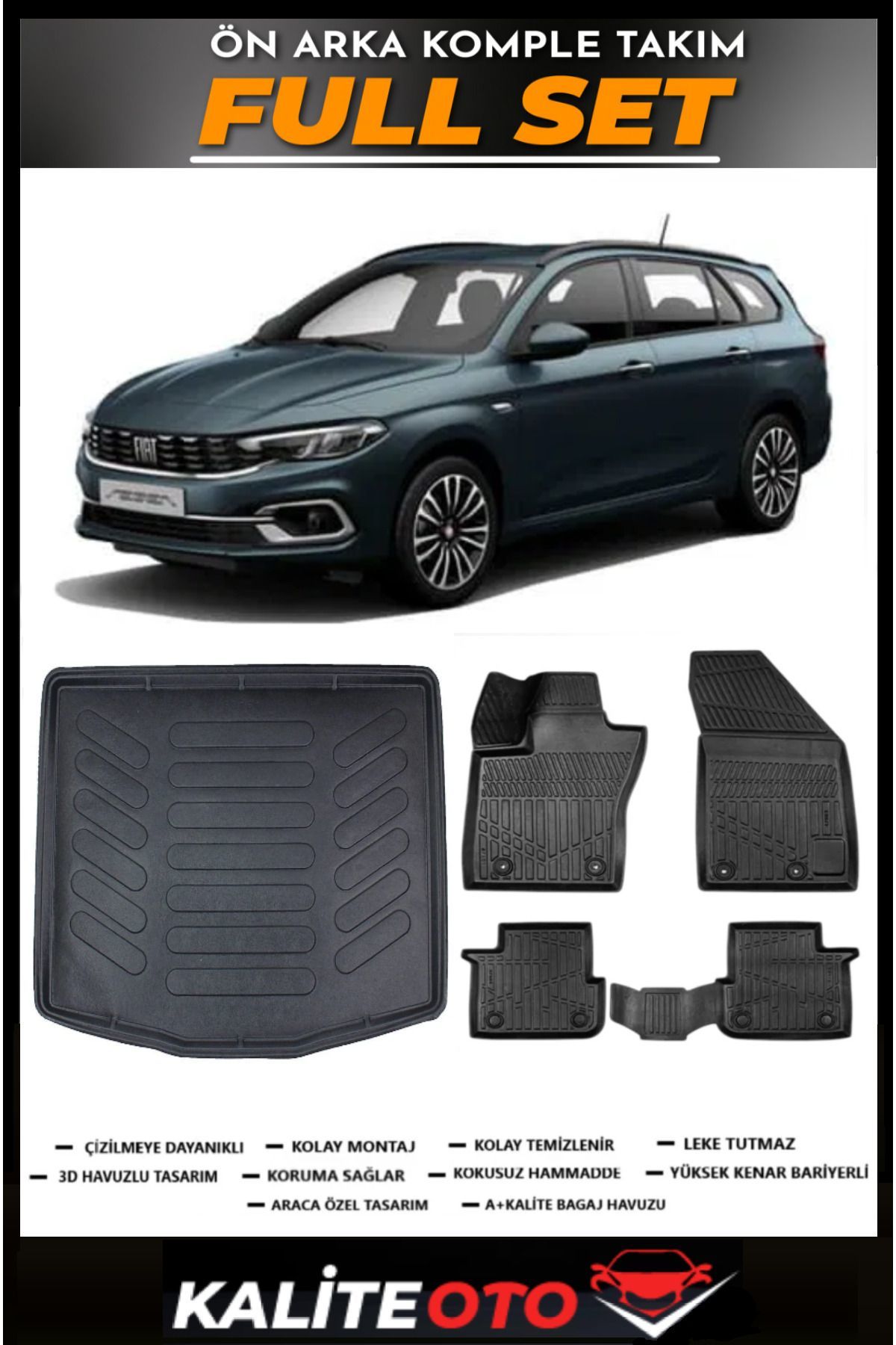 Fiat Egea Station Vagon Alt Bagaj Havuzu+4.5D Havuzlu Paspas Seti 2023 Model