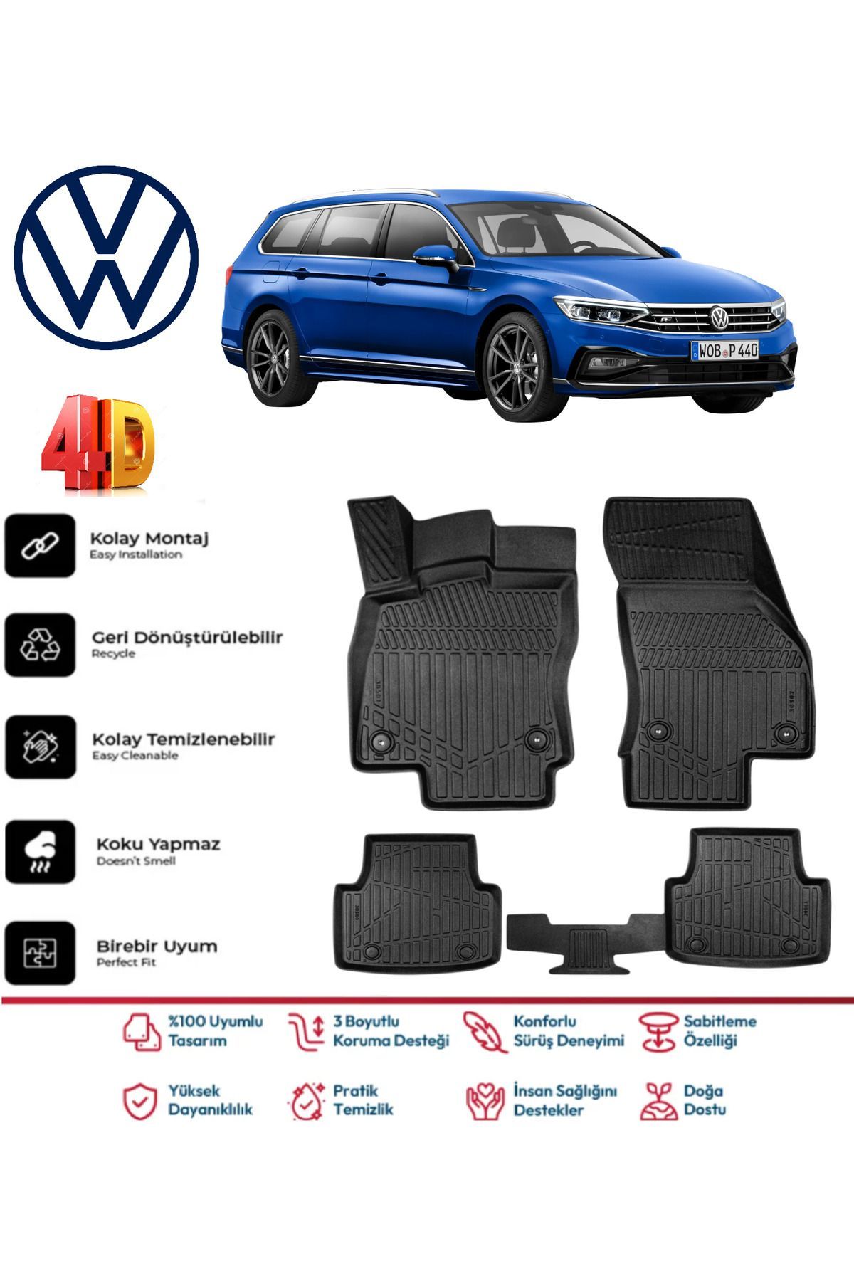 Volkswagen Passat B8 Stw 2017 Model 4D Havuzlu Paspas