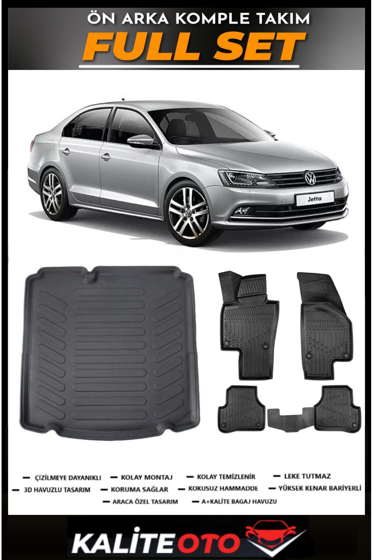 Volkswagen Jetta Cepsiz Bagaj Havuzu+4.5D Havuzlu Paspas Seti 2016 Model
