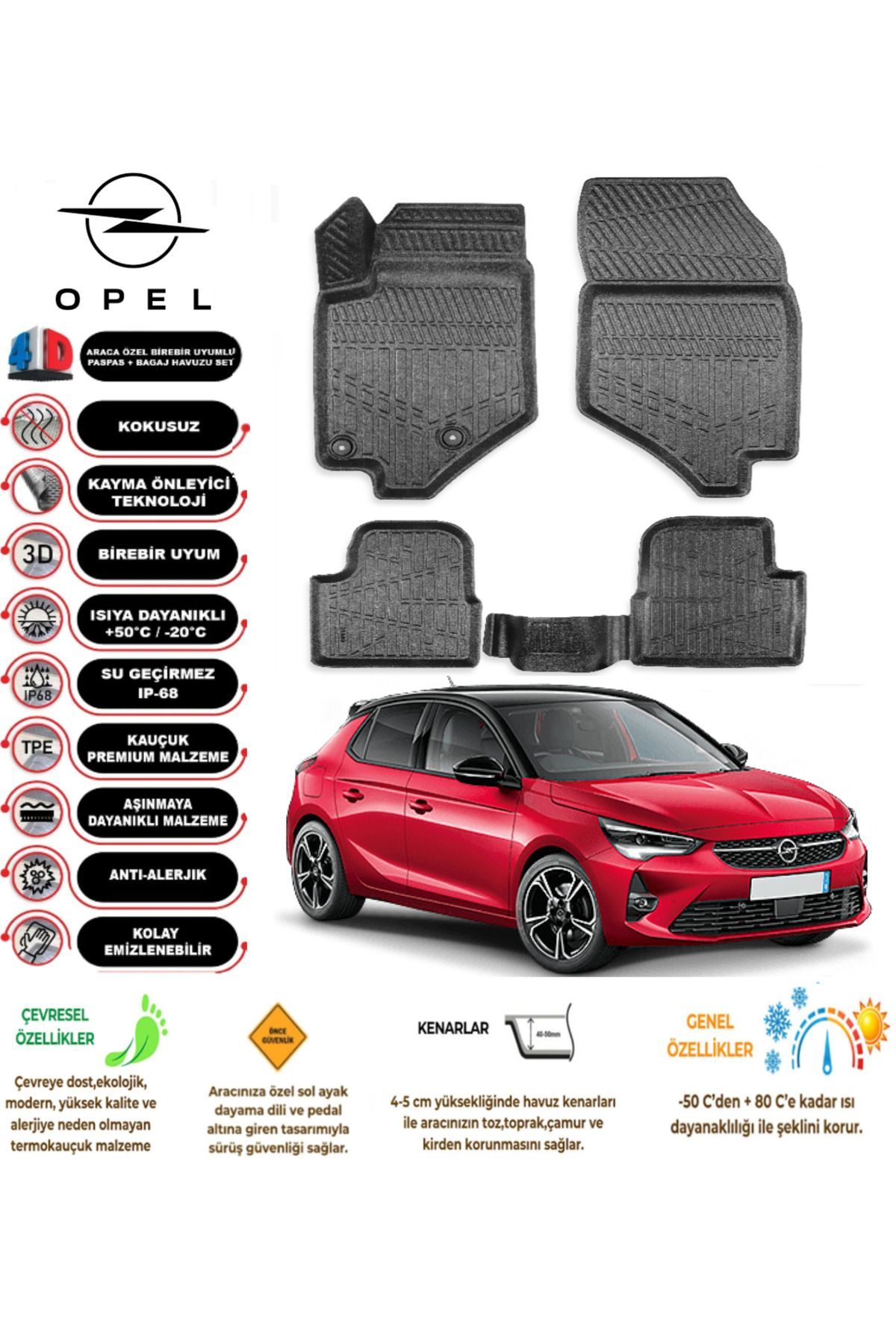 Opel Corsa F 2022 Model 4D Araca Özel Havuzlu Paspas Takımı