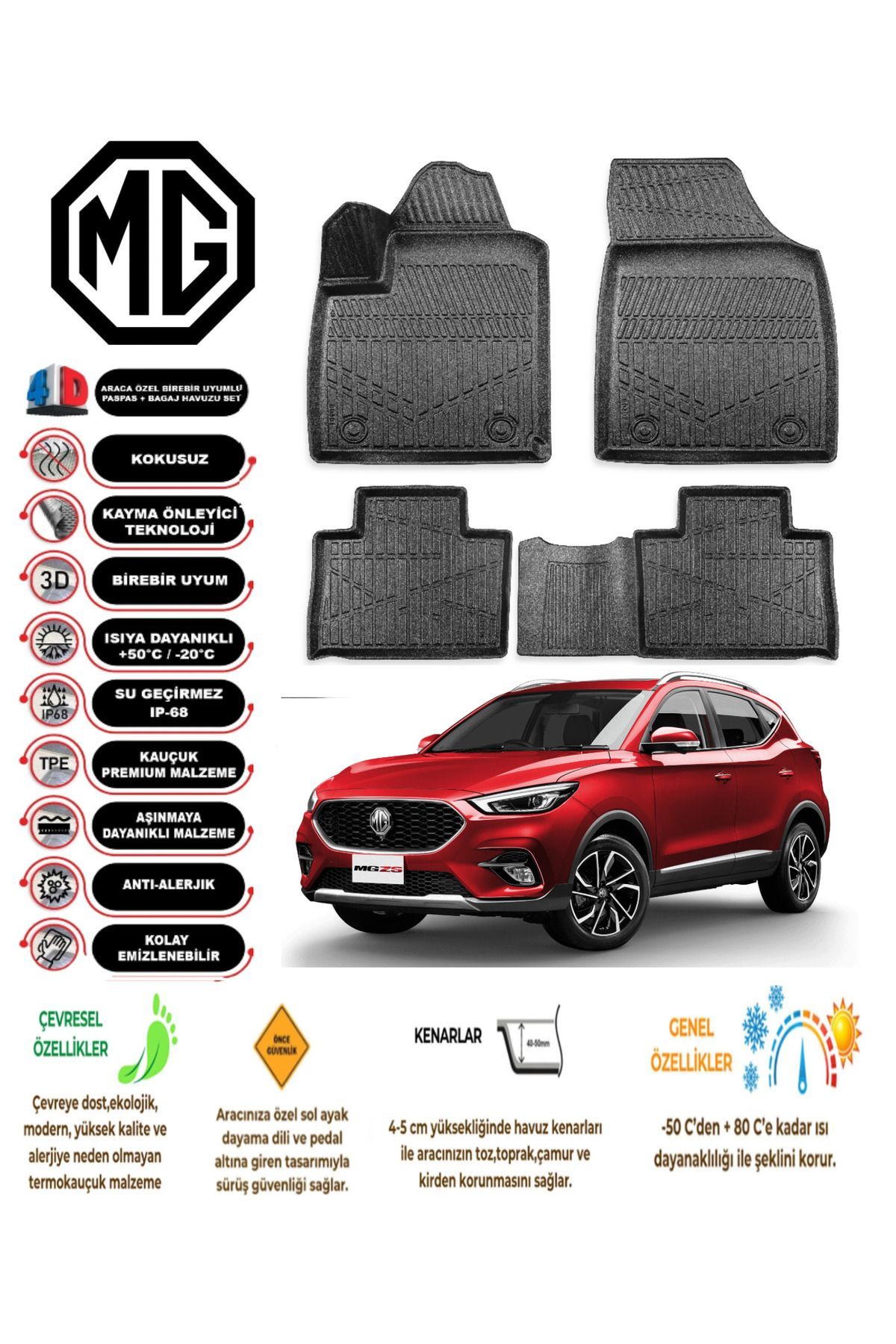 MG ZS Benzinli 2023 Model 4D Araca Özel Havuzlu Paspas Takımı