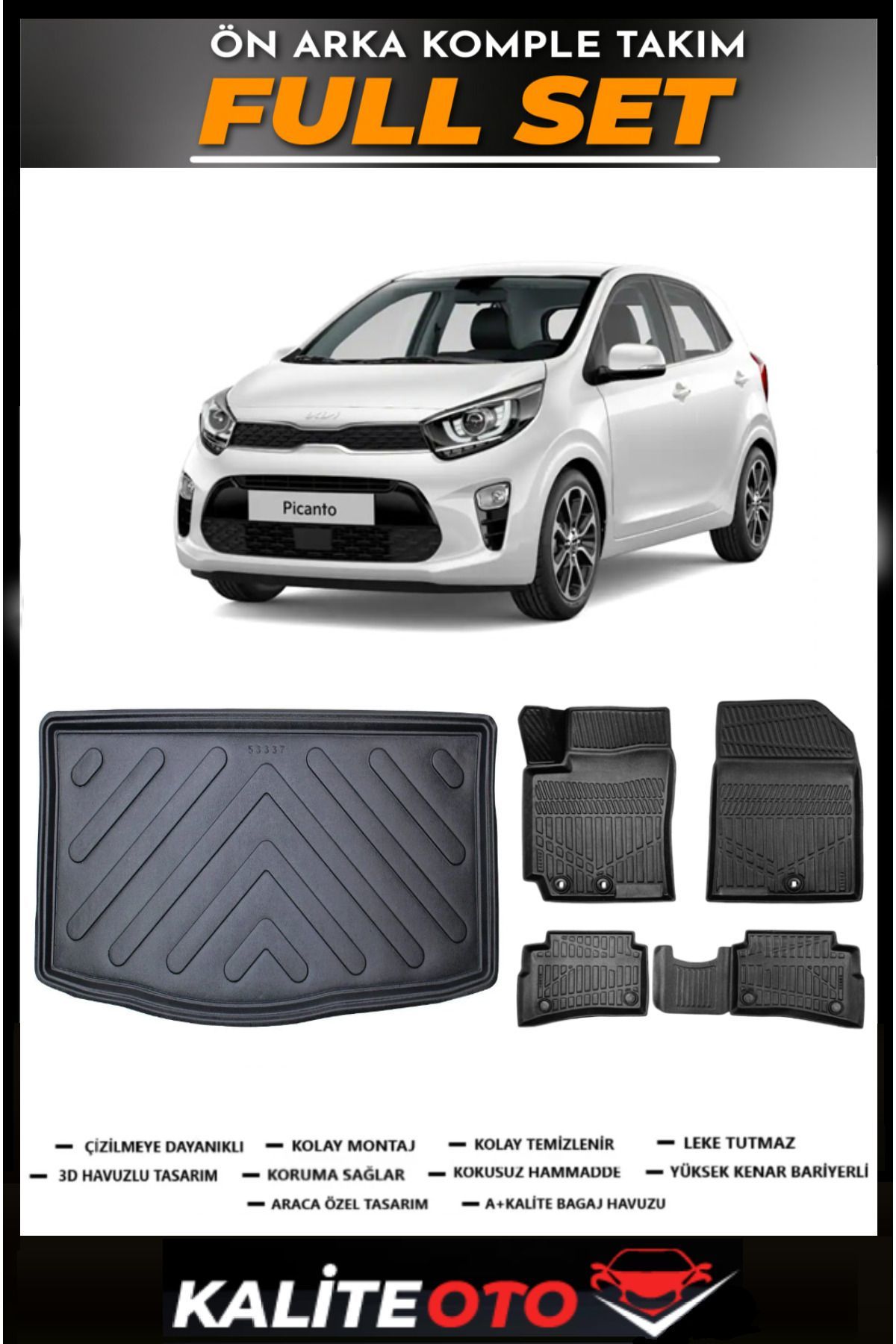 Kia Picanto Bagaj Havuzu+4.5D Havuzlu Paspas Seti 2020 Model