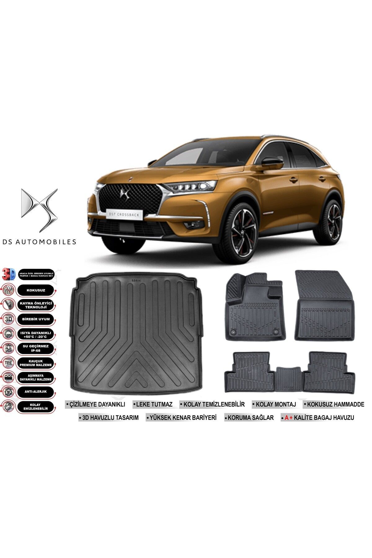 DS7 Crossback 2021 Model Bagaj Havuzu Araca Özel Siyah Havuzlu Paspas Takımı Sett